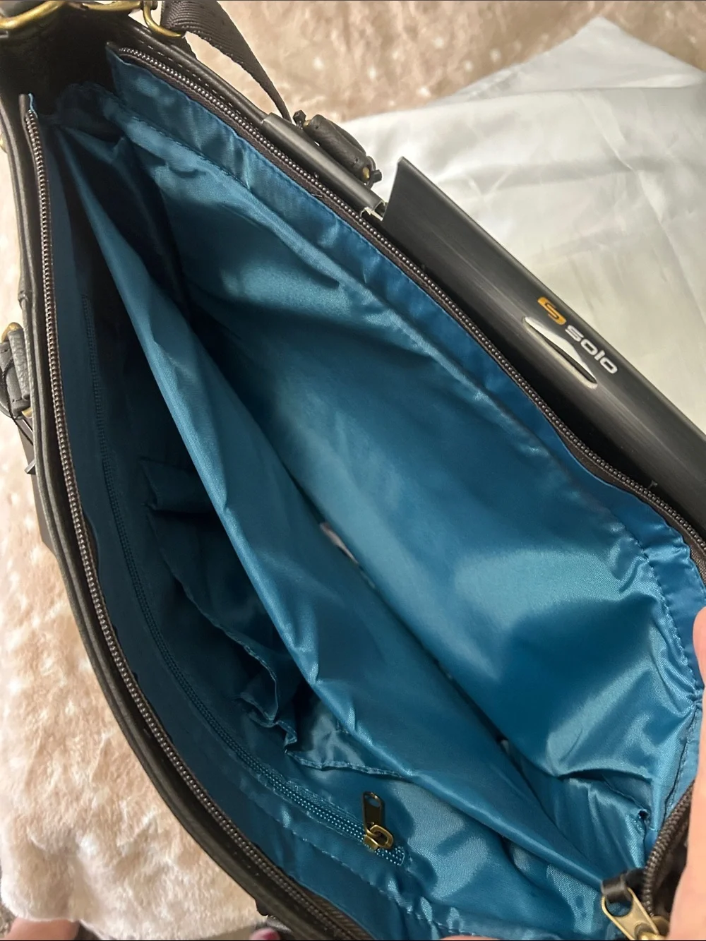 solo Black Leather Laptop Executive Tote with Double Handles
